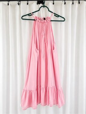 h&m pink halter dress Ladies - Light Pink/Floral Tie-Detail Halterneck Dress - Size: XXL